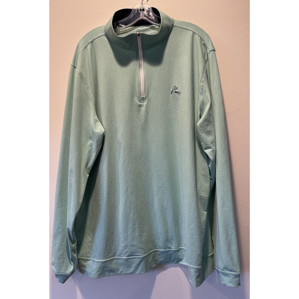 Rhoback Green Mint  1/4 Zip Long Sleeve Collared Golf Polo Shirt XXL Nylon Blend